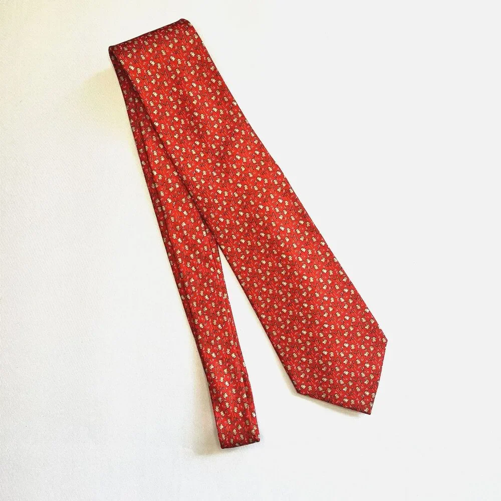Salvatore Ferragamo Men's 100% Silk Tie Frogs with Willows Red